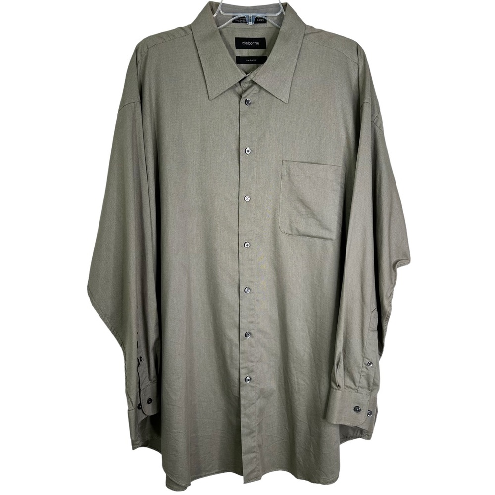 Claiborne T-Weave Long Sleeve Button Down Dress Shirt Taupe Men’s Sz 18 1/2